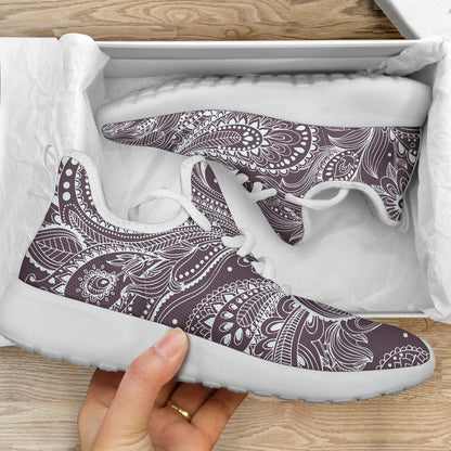 Umber Floral Bohemian Pattern Print Mesh Knit Shoes GearFrost