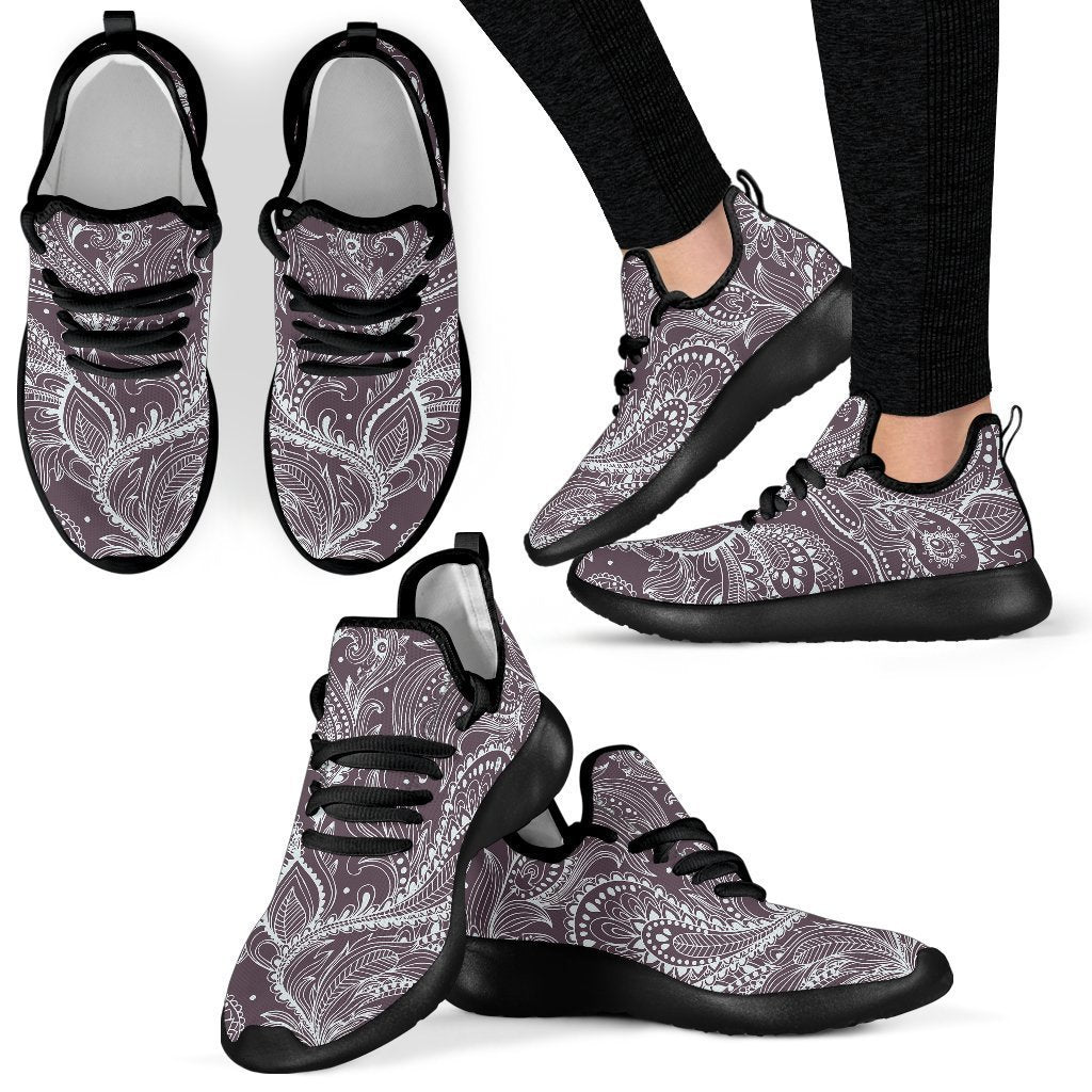 Umber Floral Bohemian Pattern Print Mesh Knit Shoes GearFrost