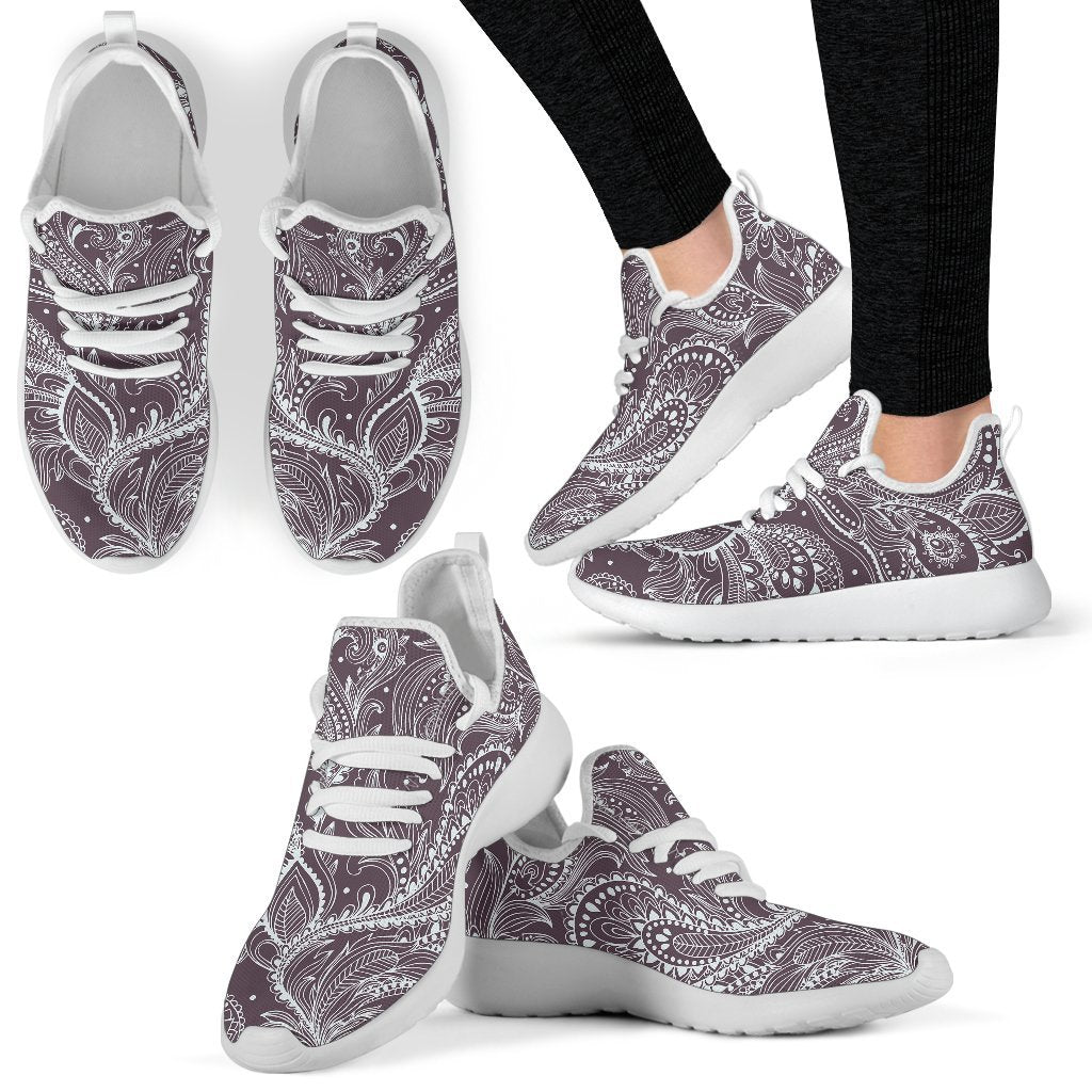 Umber Floral Bohemian Pattern Print Mesh Knit Shoes GearFrost