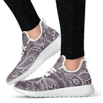 Umber Floral Bohemian Pattern Print Mesh Knit Shoes GearFrost