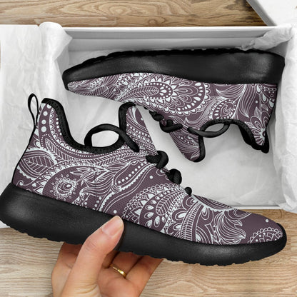 Umber Floral Bohemian Pattern Print Mesh Knit Shoes GearFrost
