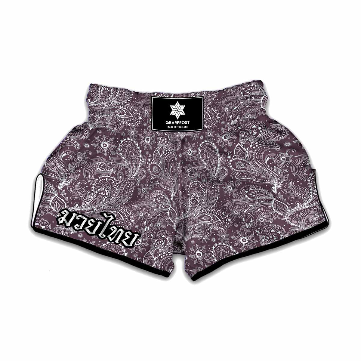 Umber Floral Bohemian Pattern Print Muay Thai Boxing Shorts