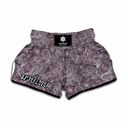 Umber Floral Bohemian Pattern Print Muay Thai Boxing Shorts