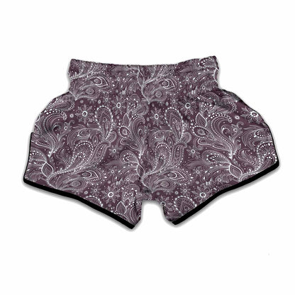 Umber Floral Bohemian Pattern Print Muay Thai Boxing Shorts
