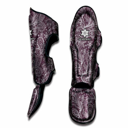 Umber Floral Bohemian Pattern Print Muay Thai Shin Guard