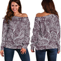 Umber Floral Bohemian Pattern Print Off The Shoulder Sweatshirt