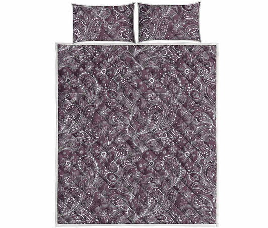 Umber Floral Bohemian Pattern Print Quilt Bed Set