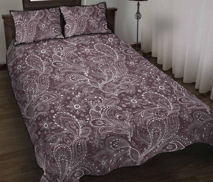 Umber Floral Bohemian Pattern Print Quilt Bed Set