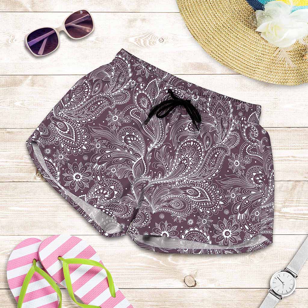 Umber Floral Bohemian Pattern Print Women's Shorts