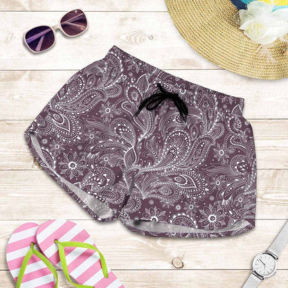 Umber Floral Bohemian Pattern Print Women's Shorts