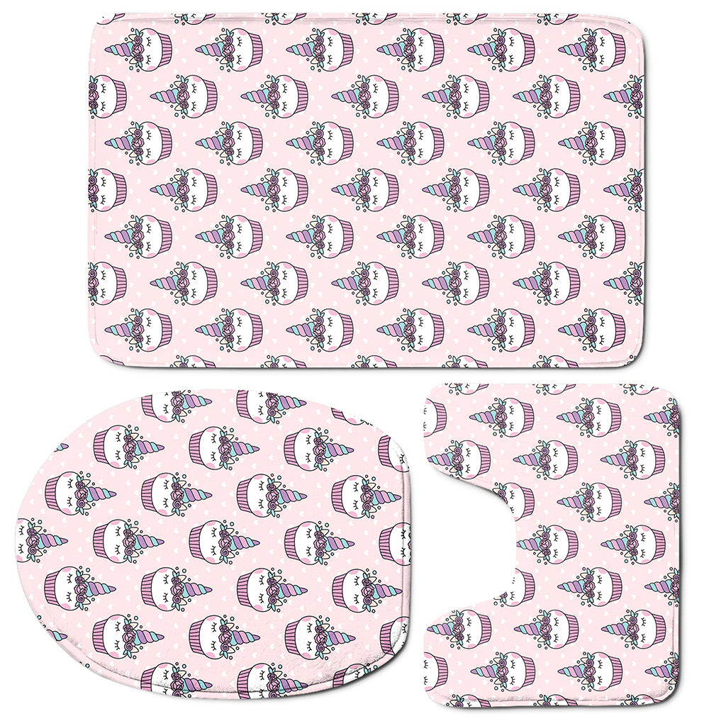 Unicorn Cupcake Pattern Print 3 Piece Bath Mat Set