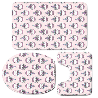 Unicorn Cupcake Pattern Print 3 Piece Bath Mat Set