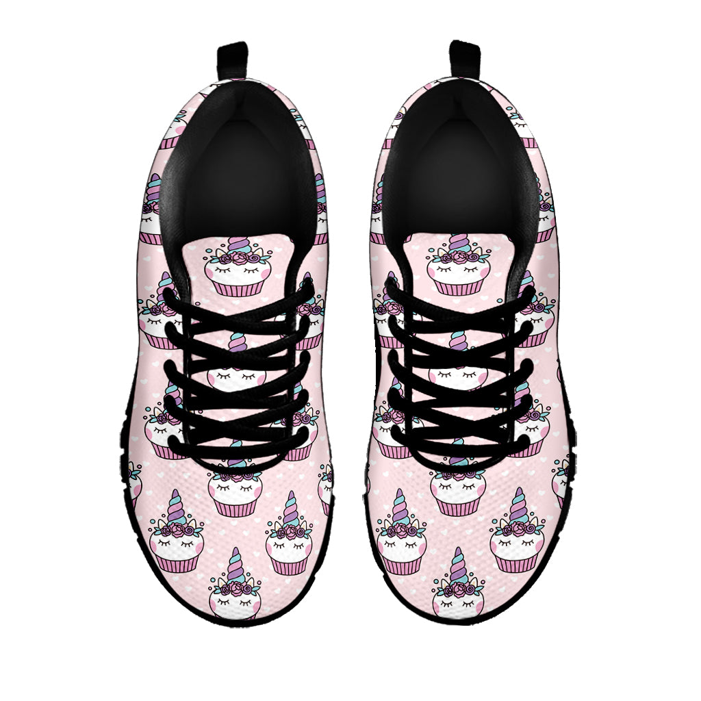 Unicorn Cupcake Pattern Print Black Sneakers