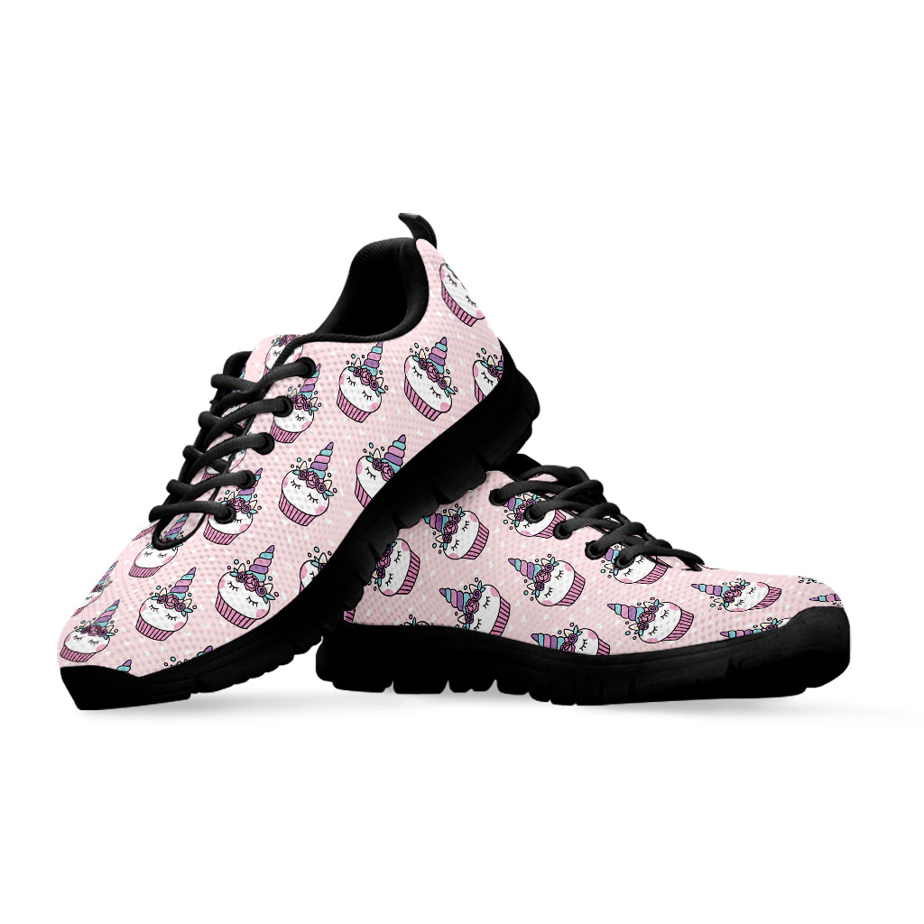 Unicorn Cupcake Pattern Print Black Sneakers