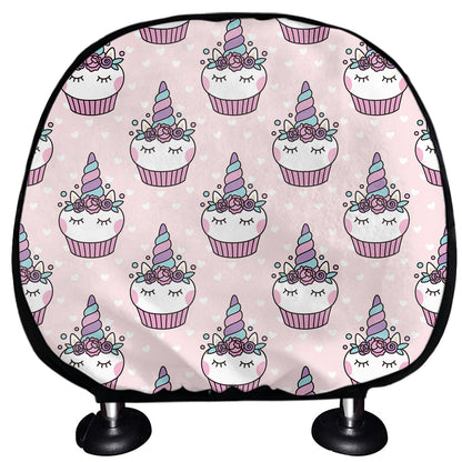 Unicorn Cupcake Pattern Print Car Headrest Covers