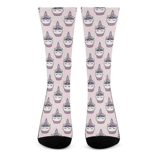 Unicorn Cupcake Pattern Print Crew Socks