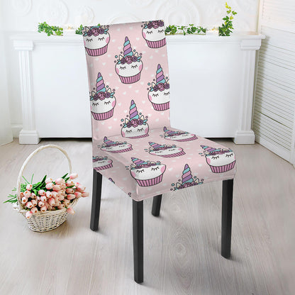 Unicorn Cupcake Pattern Print Dining Chair Slipcover