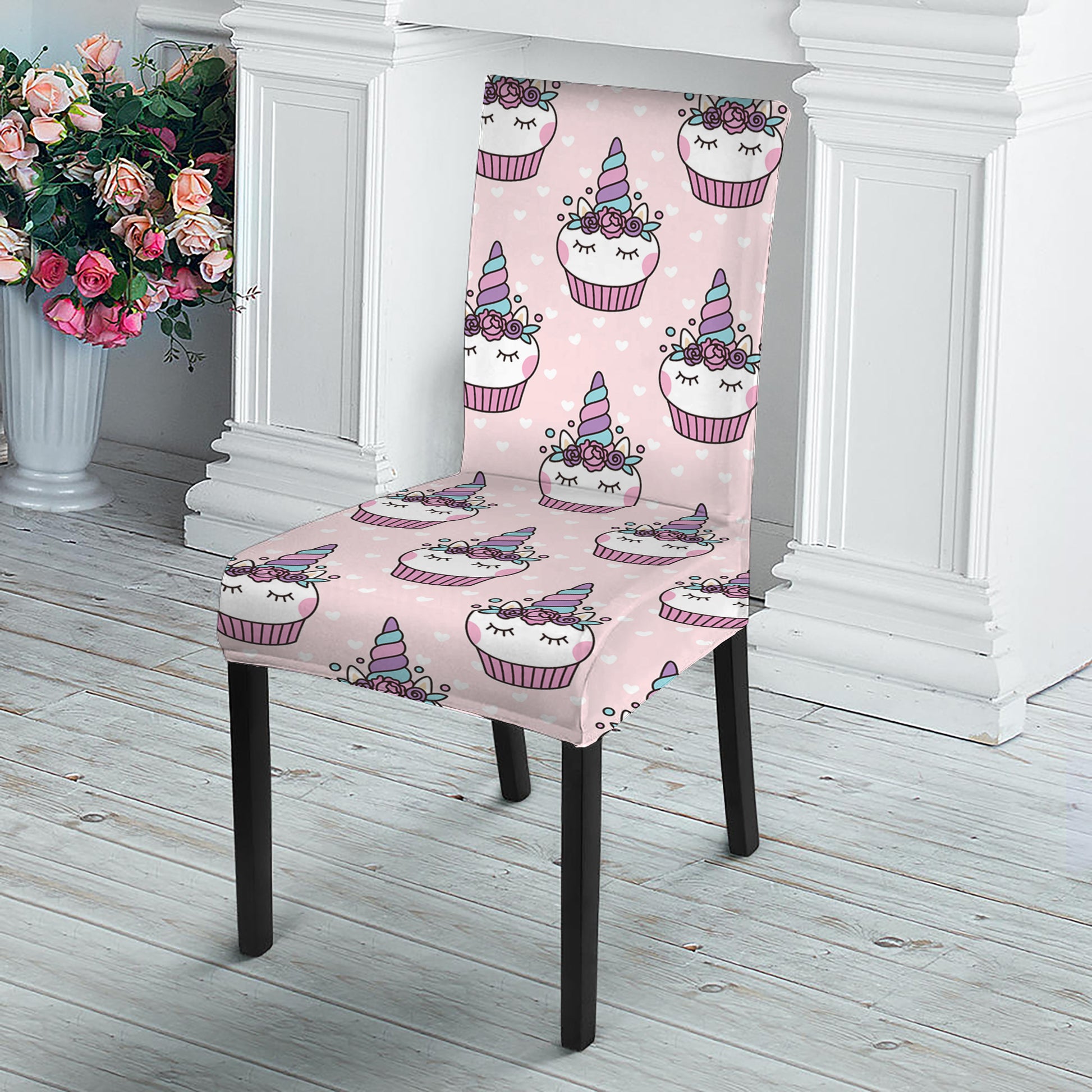 Unicorn Cupcake Pattern Print Dining Chair Slipcover