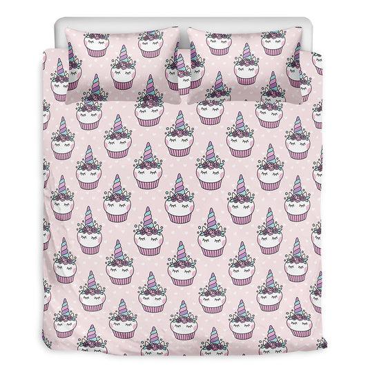 Unicorn Cupcake Pattern Print Duvet Cover Bedding Set