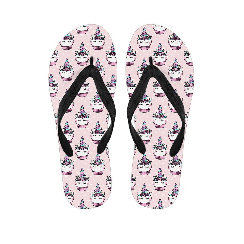 Unicorn Cupcake Pattern Print Flip Flops