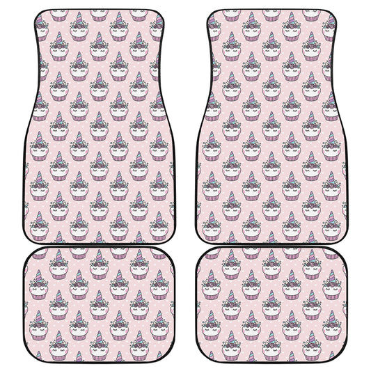 Unicorn Cupcake Pattern Print Front and Back Car Floor Mats