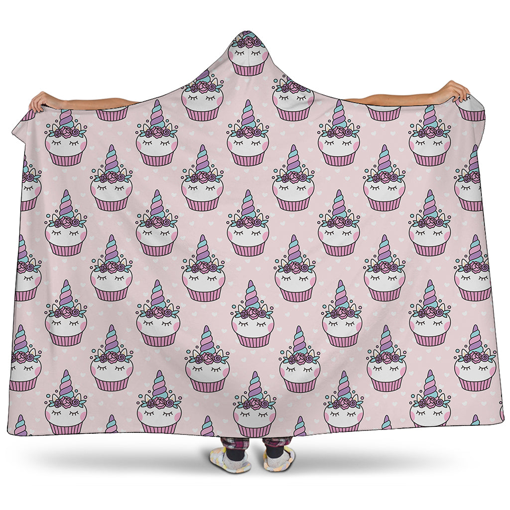 Unicorn Cupcake Pattern Print Hooded Blanket