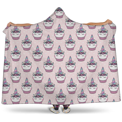 Unicorn Cupcake Pattern Print Hooded Blanket