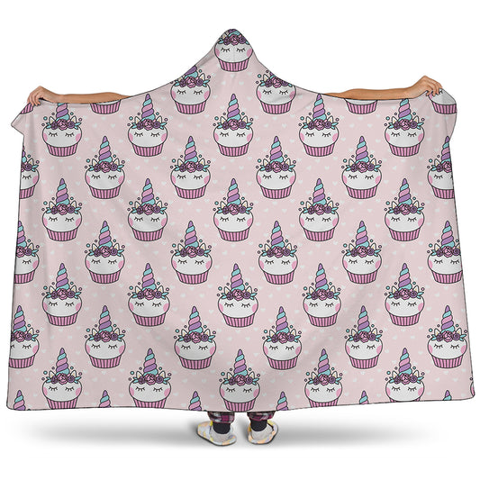 Unicorn Cupcake Pattern Print Hooded Blanket