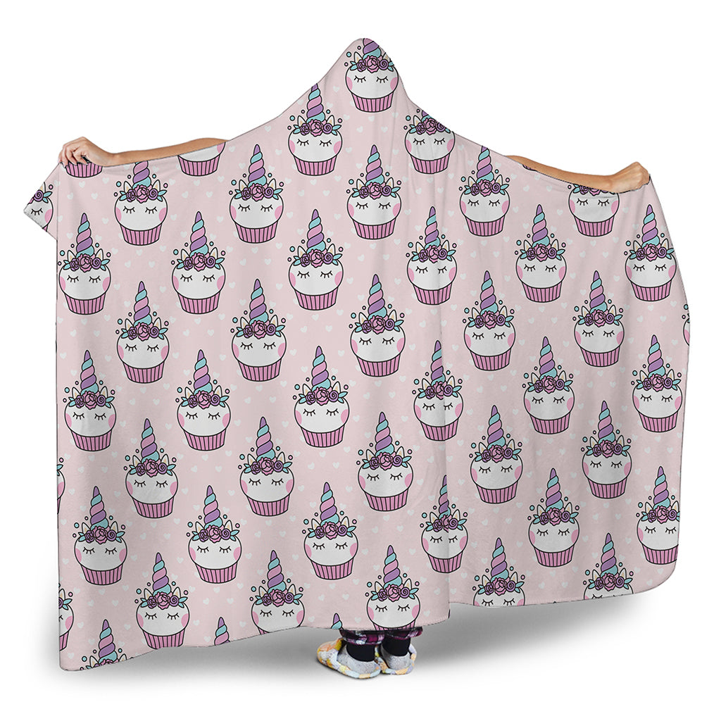 Unicorn Cupcake Pattern Print Hooded Blanket