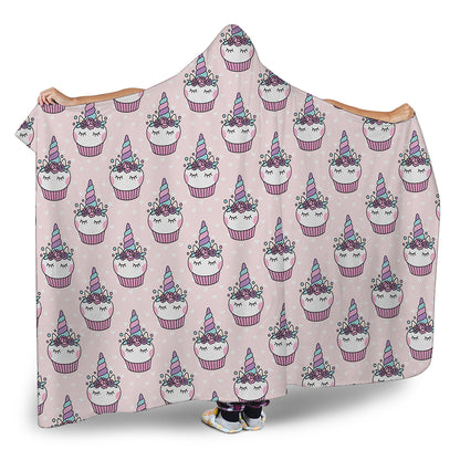Unicorn Cupcake Pattern Print Hooded Blanket