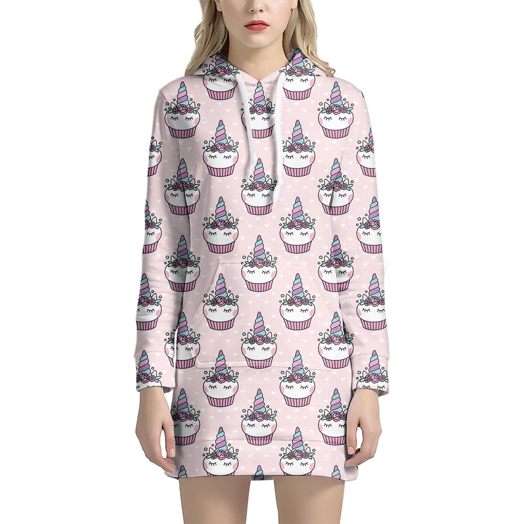 Unicorn Cupcake Pattern Print Hoodie Dress