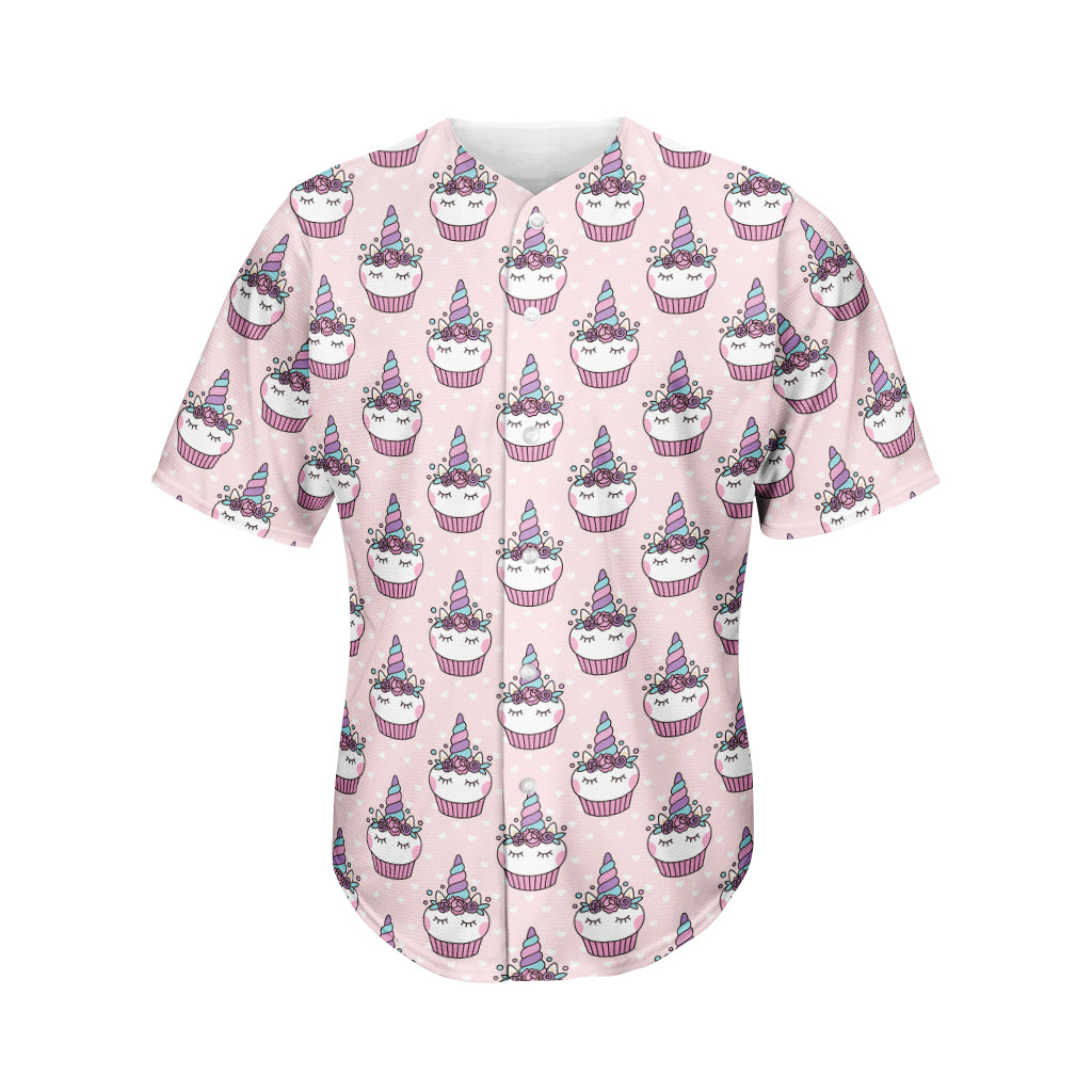 Unicorn Cupcake Pattern Print Men's Baseball Jersey