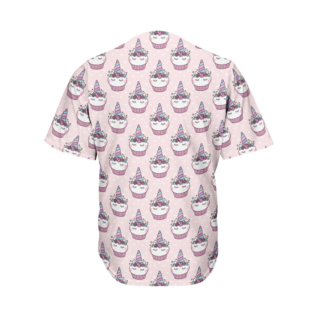 Unicorn Cupcake Pattern Print Men's Baseball Jersey