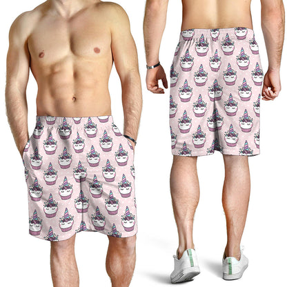 Unicorn Cupcake Pattern Print Men's Shorts