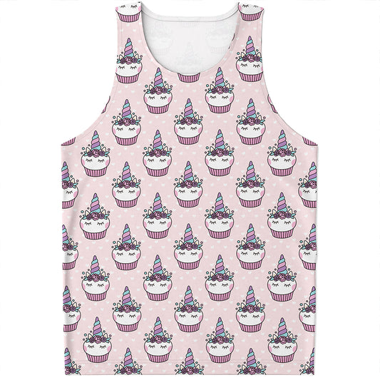 Unicorn Cupcake Pattern Print Men's Tank Top