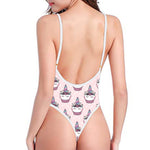 Unicorn Cupcake Pattern Print One Piece High Cut Swimsuit