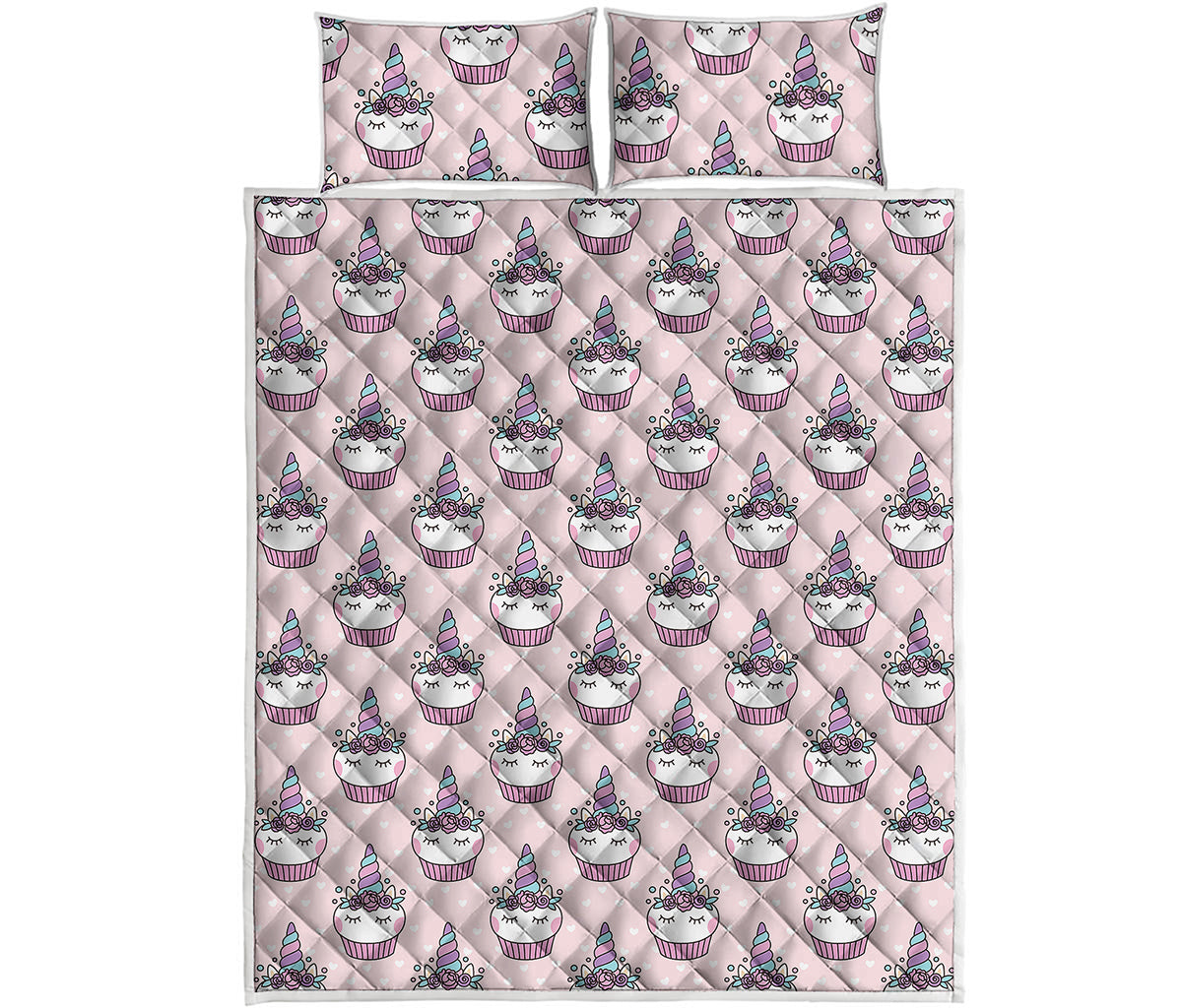 Unicorn Cupcake Pattern Print Quilt Bed Set