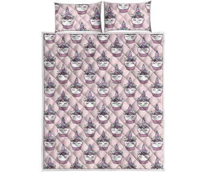Unicorn Cupcake Pattern Print Quilt Bed Set