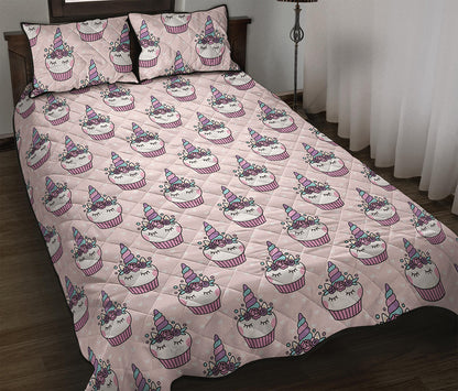 Unicorn Cupcake Pattern Print Quilt Bed Set