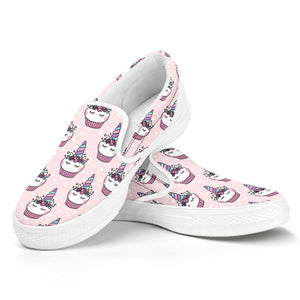 Unicorn Cupcake Pattern Print White Slip On Shoes