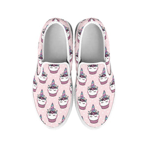 Unicorn Cupcake Pattern Print White Slip On Shoes