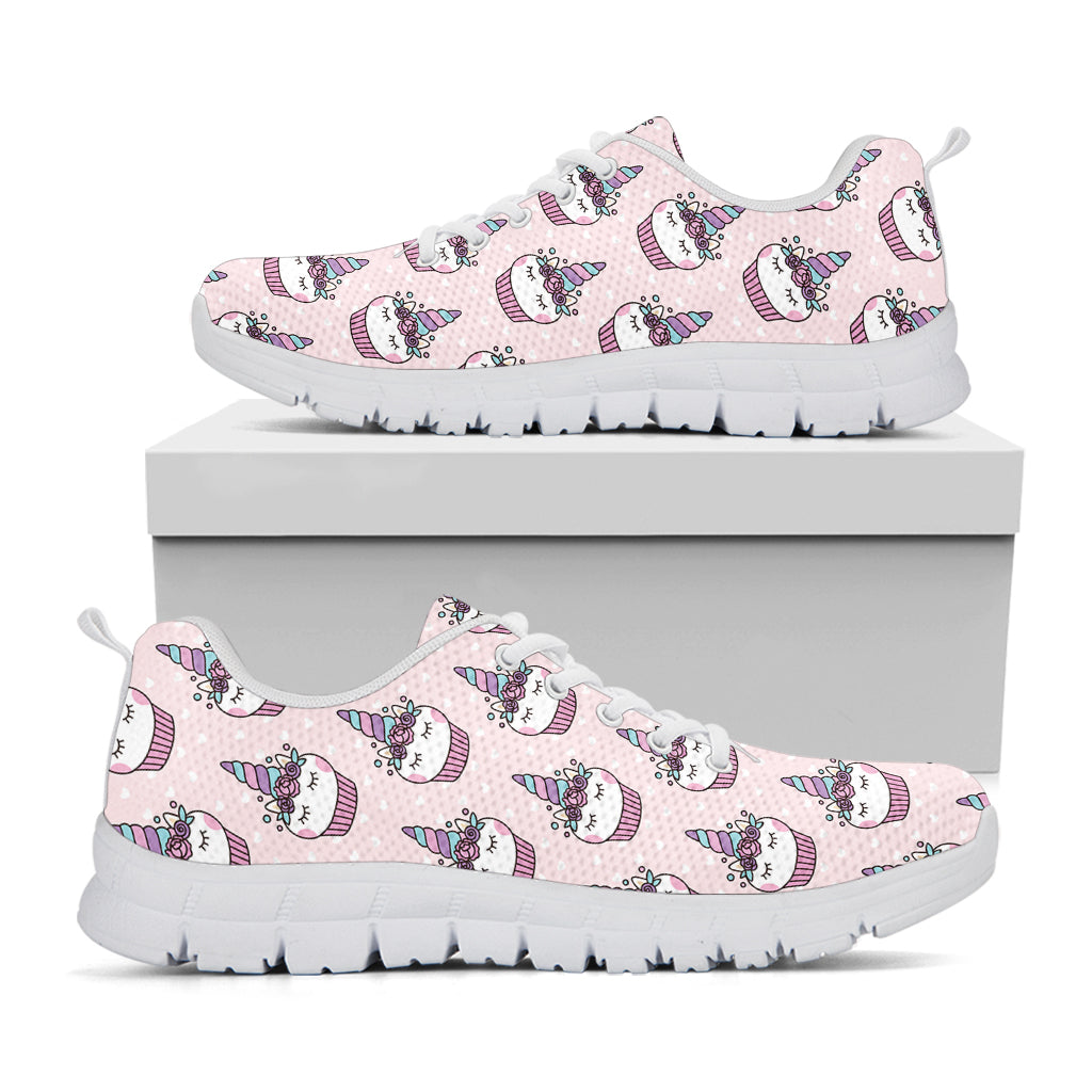 Unicorn Cupcake Pattern Print White Sneakers