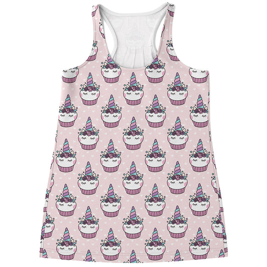 Unicorn Cupcake Pattern Print Women's Racerback Tank Top