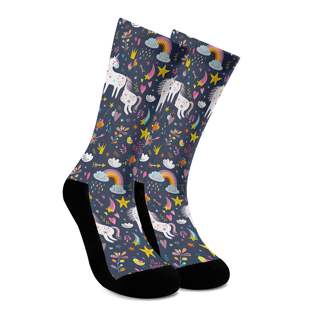 Unicorn Dream Cartoon Pattern Print Crew Socks