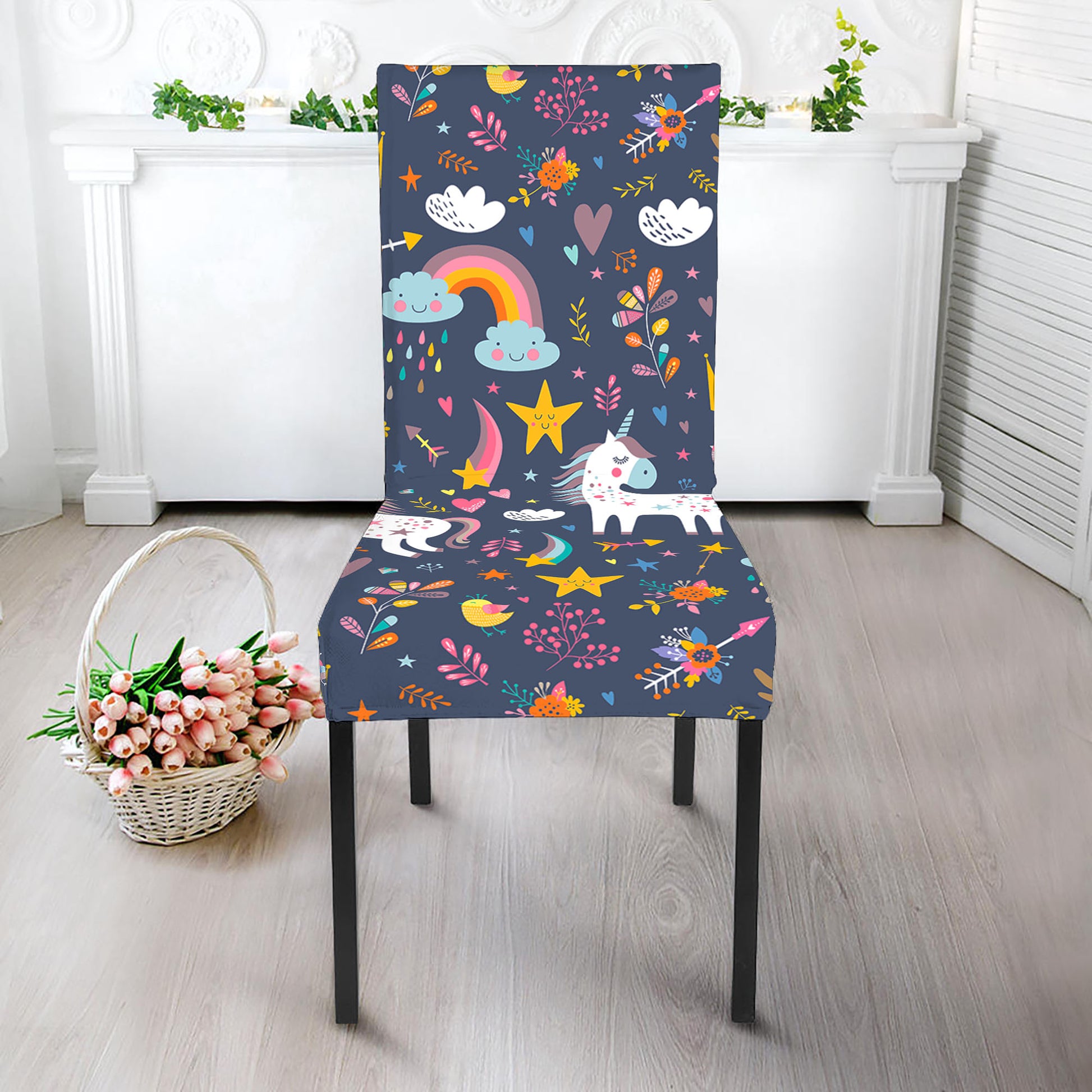 Unicorn Dream Cartoon Pattern Print Dining Chair Slipcover
