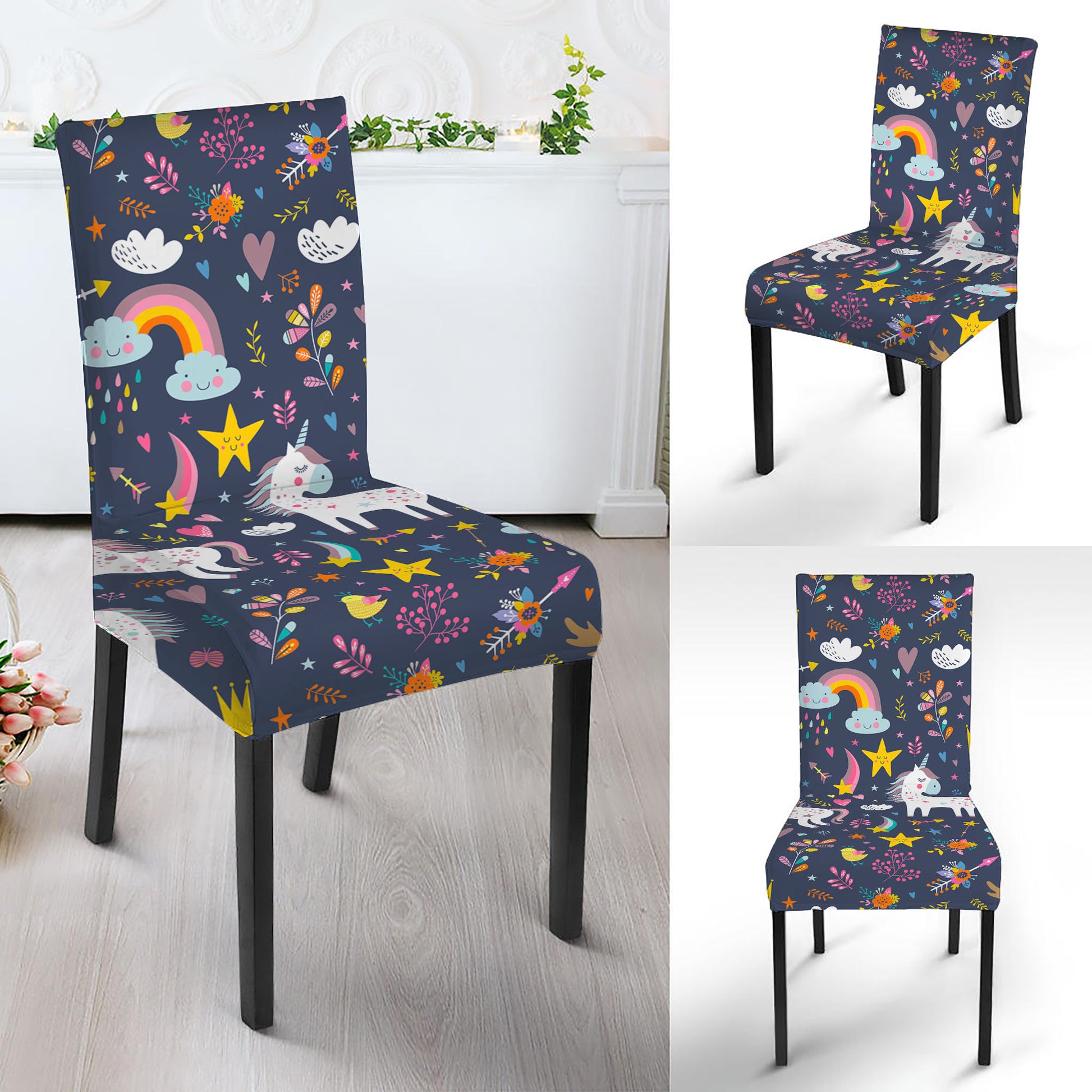 Unicorn Dream Cartoon Pattern Print Dining Chair Slipcover