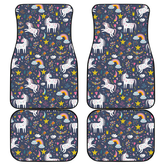 Unicorn Dream Cartoon Pattern Print Front and Back Car Floor Mats
