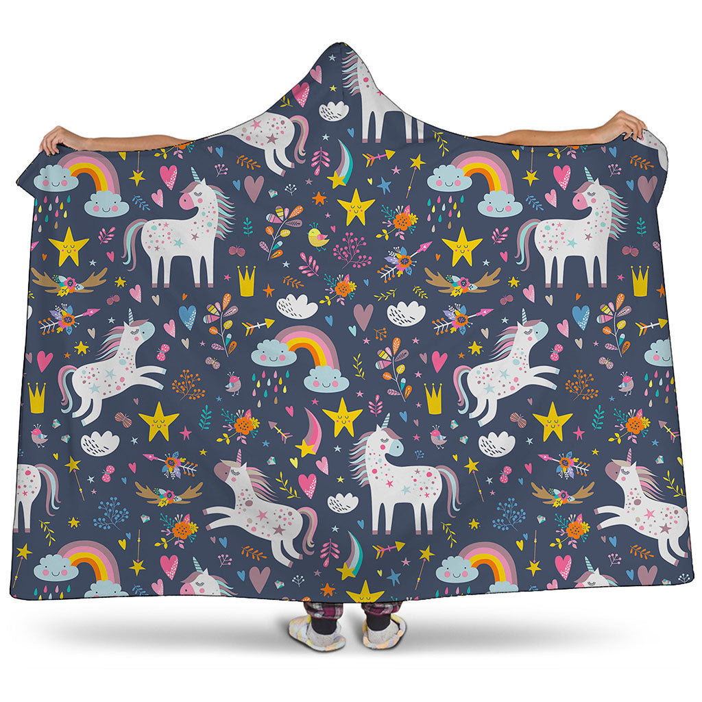Unicorn Dream Cartoon Pattern Print Hooded Blanket