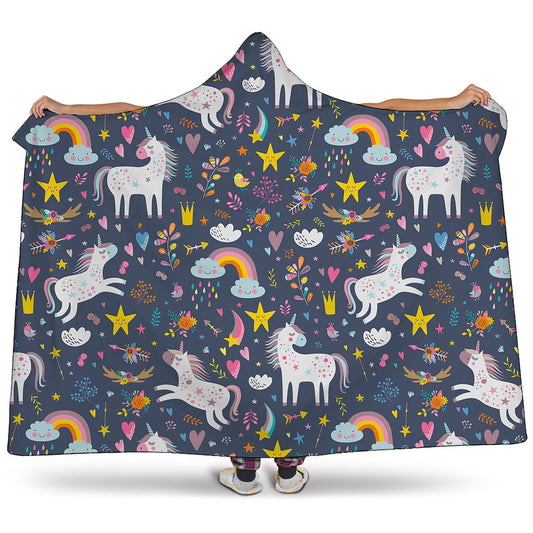 Unicorn Dream Cartoon Pattern Print Hooded Blanket