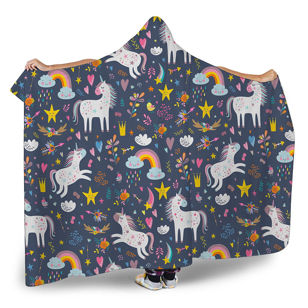 Unicorn Dream Cartoon Pattern Print Hooded Blanket